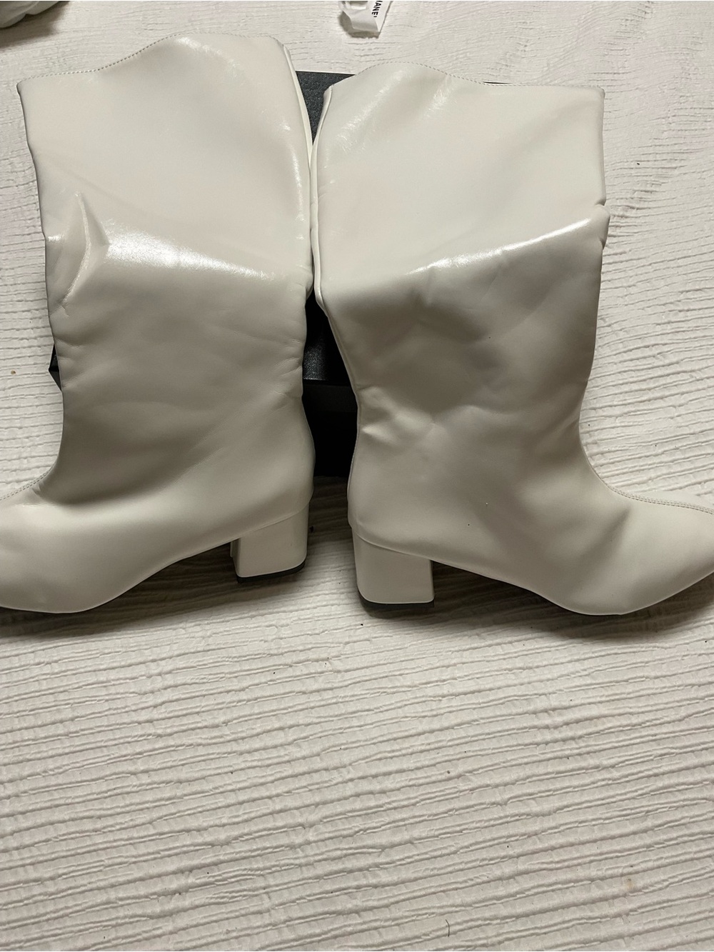 White Mid-Calf Block Heel Boots